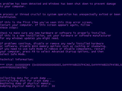a windows error message edited to be purple